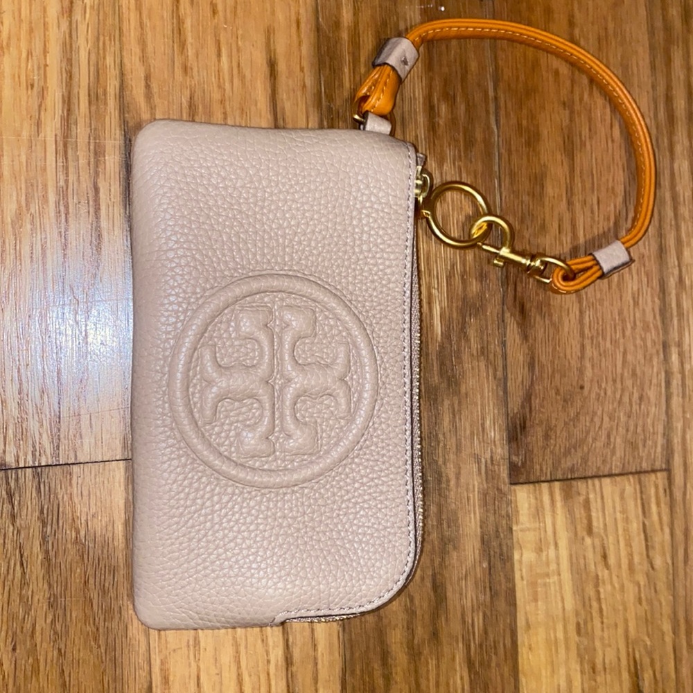 Tory Burch Wristlet -Perry Bombe Color-Block Top-Zip Card Case-Color -Devon Sand